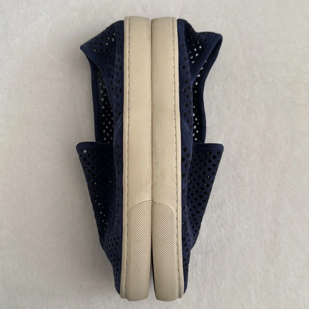 Tory Burch | Jesse Perforated Suede Slip On Flat Sneakers Shoes Navy Blue (7) - Picture 13 of 16